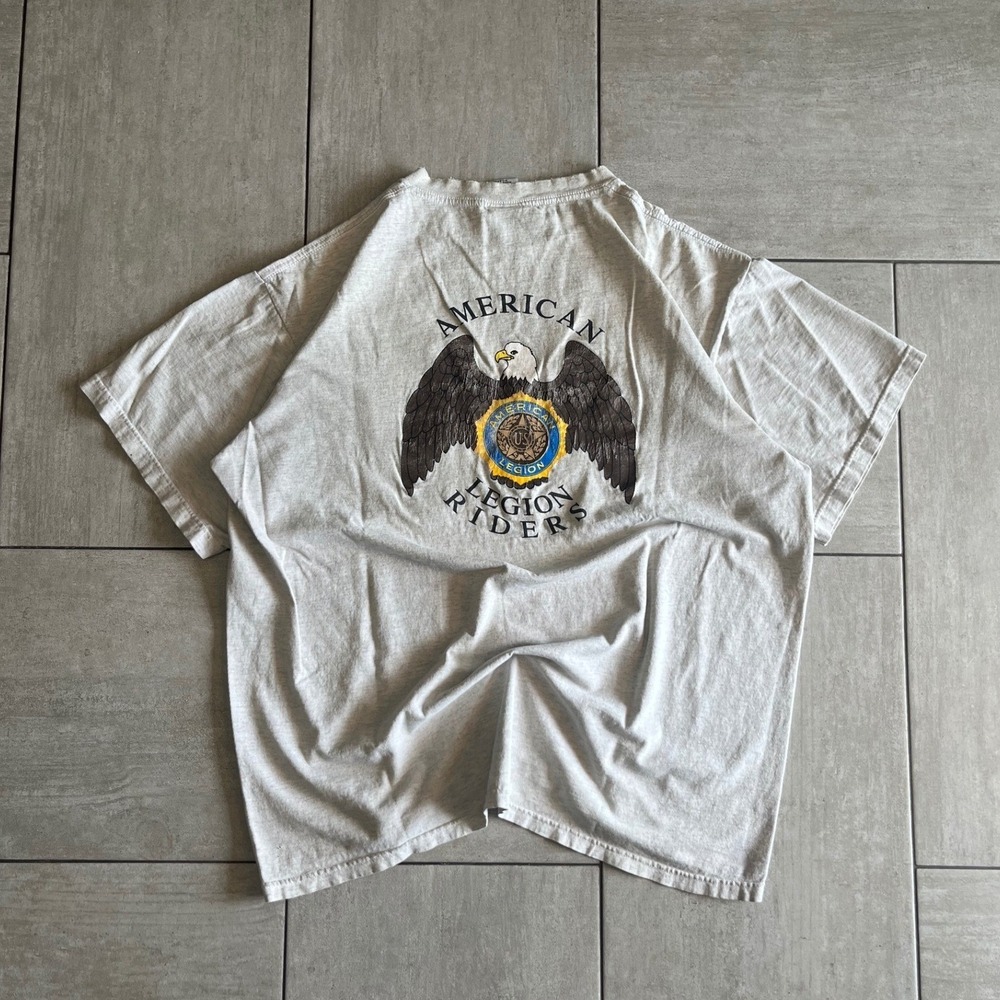 Jensen American Legion Riders Pocket Tee Heather Grey Graphic Shirt 23.75x28.5